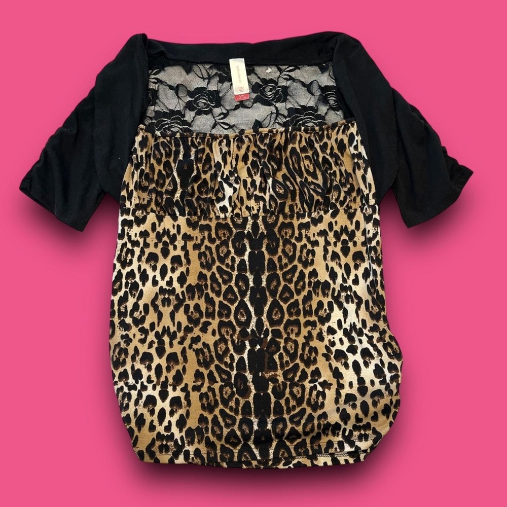 Y2K Leopard & Lace Top Size Large No Boundaries Bolero Sleeves Mobwife Mcbling